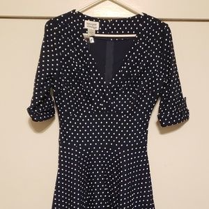 Navy Blue Unique Vitage Polka Dot Dress